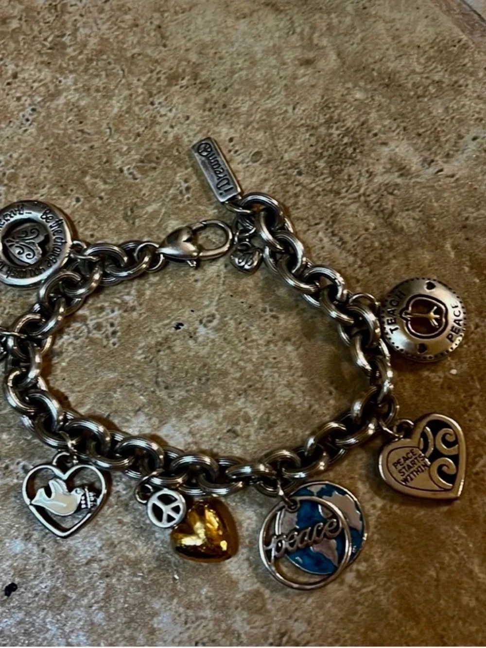 Brighton Silver Charm Bracelet with Blue and Gold Accents